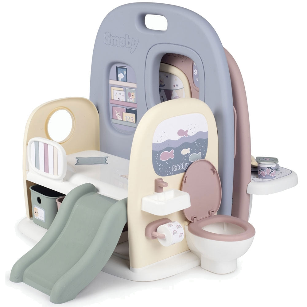 Centru de ingrijire pentru papusi Smoby Baby Care Childcare Center albastru roz cu accesorii