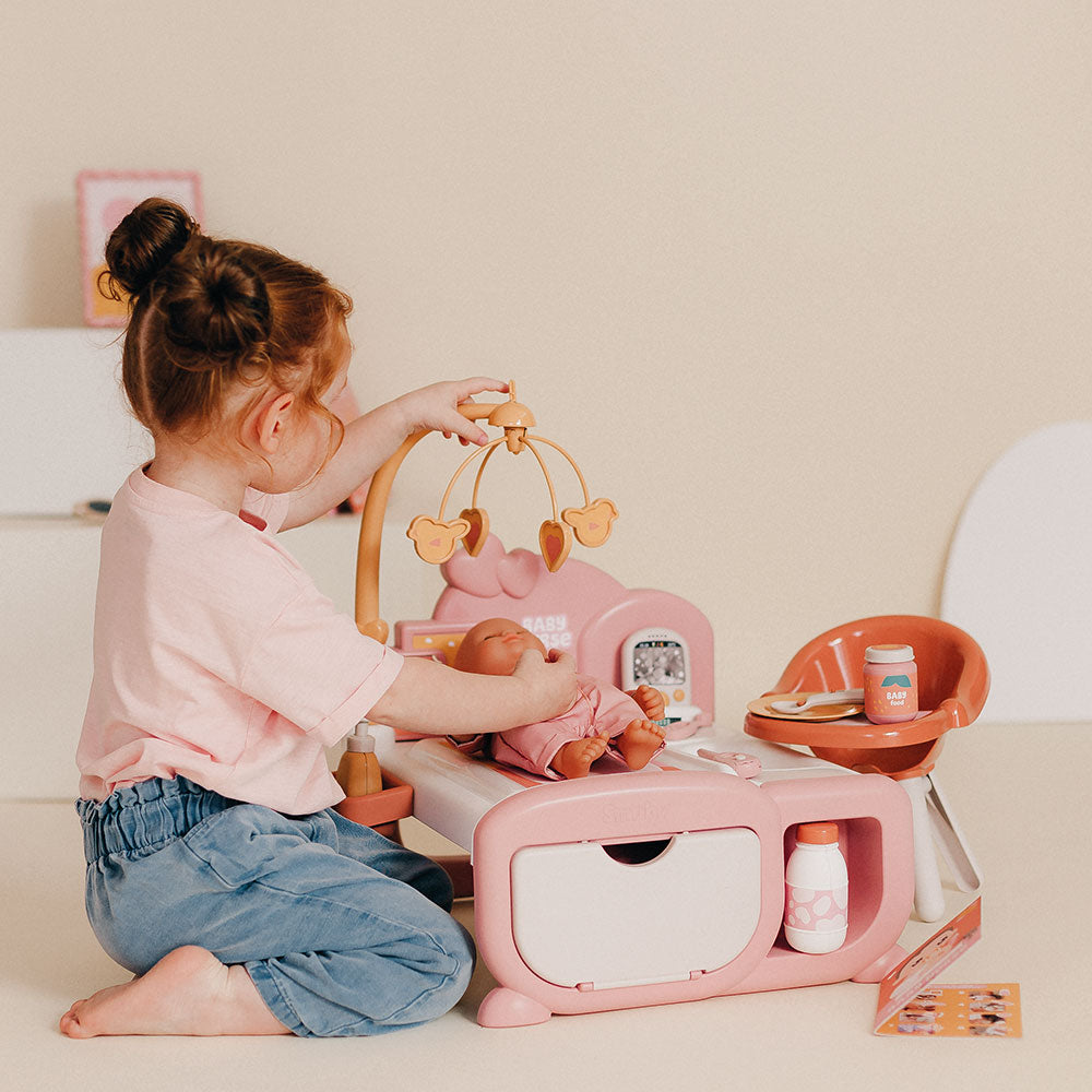 Centru de ingrijire pentru papusi Smoby Baby Nurse Cocoon Nursery 3 in 1 cu 16 accesorii