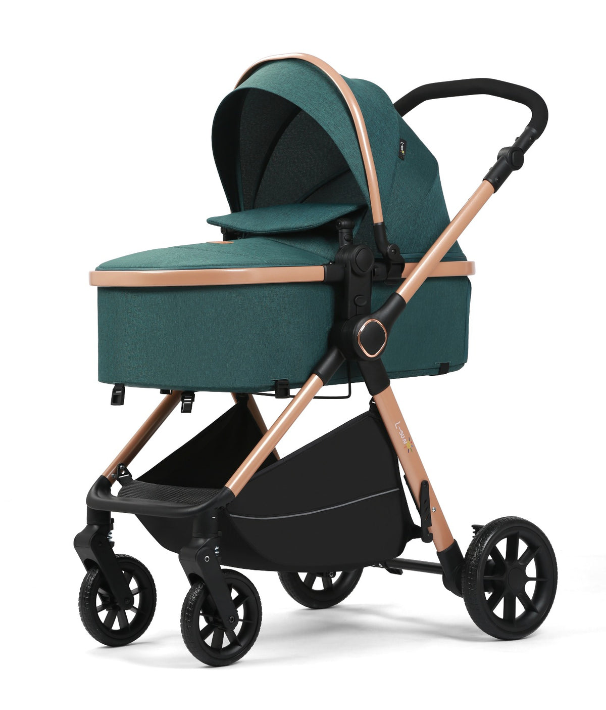 Carucior 2 in 1 L-Sun Nadia, Transformabil, Maner reversibil, Cadrul aluminiu, Include saculet de picioare, Geanta pentru parinti, Sustine 22 kg, Forest Green - gogobaby.ro