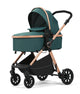 Carucior 2 in 1 L-Sun Nadia, Transformabil, Maner reversibil, Cadrul aluminiu, Include saculet de picioare, Geanta pentru parinti, Sustine 22 kg, Forest Green