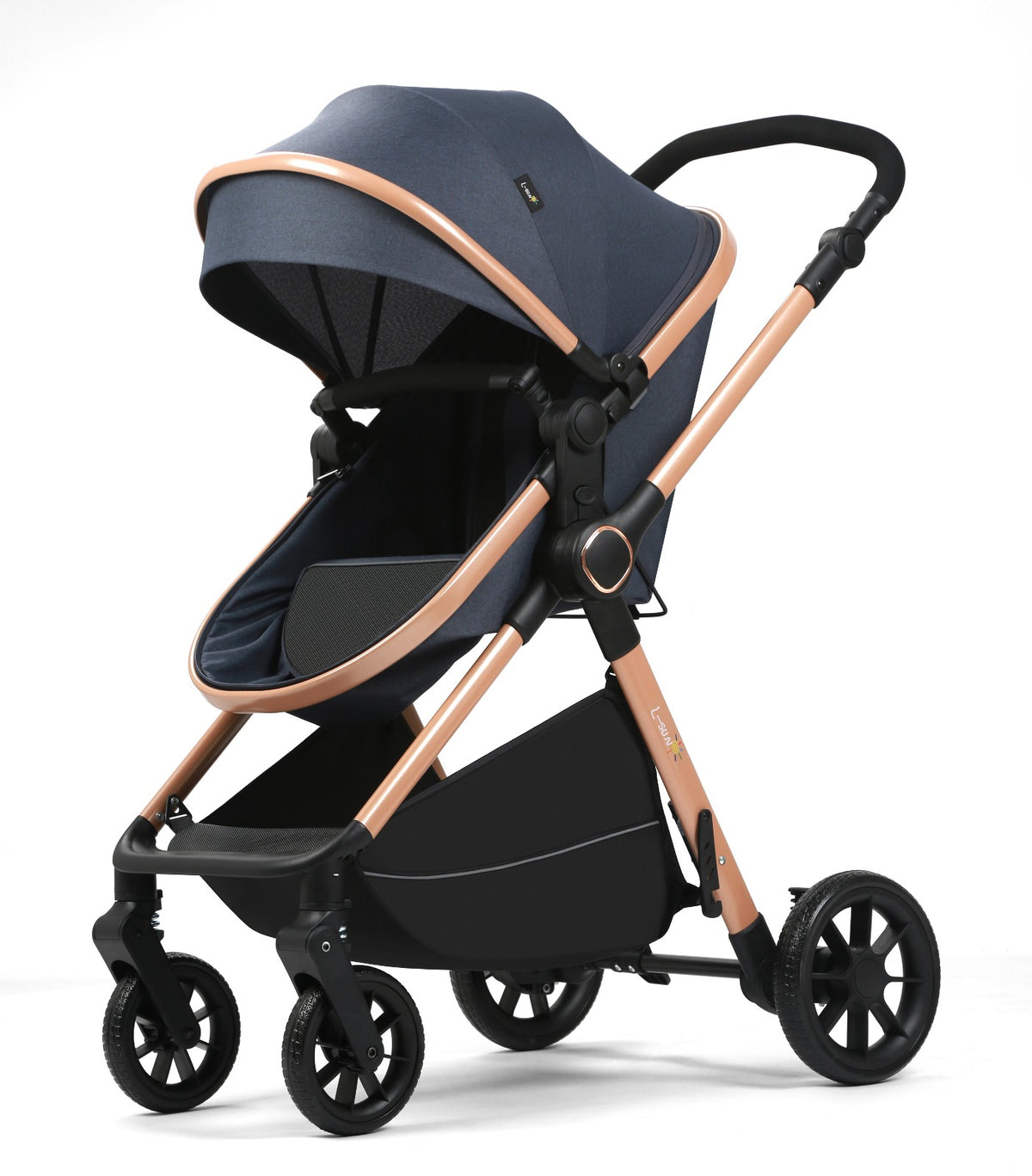 Carucior 2 in 1 L-Sun Nadia, Transformabil, Maner reversibil, Cadrul aluminiu, Include saculet de picioare, Geanta pentru parinti, Sustine 22 kg, Anthracite - gogobaby.ro