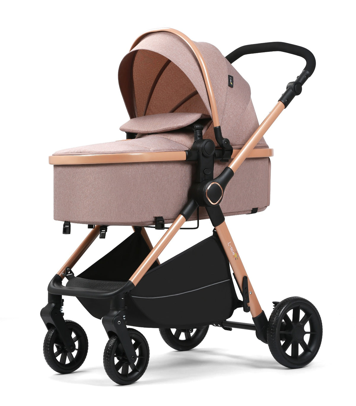 Carucior 2 in 1 L-Sun Nadia, Transformabil, Maner reversibil, Cadrul aluminiu, Include saculet de picioare, Geanta pentru parinti, Sustine 22 kg, Beige - gogobaby.ro