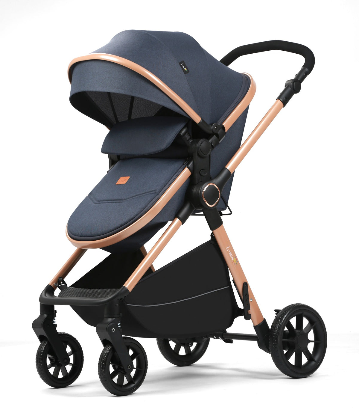 Carucior 2 in 1 L-Sun Nadia, Transformabil, Maner reversibil, Cadrul aluminiu, Include saculet de picioare, Geanta pentru parinti, Sustine 22 kg, Anthracite - gogobaby.ro