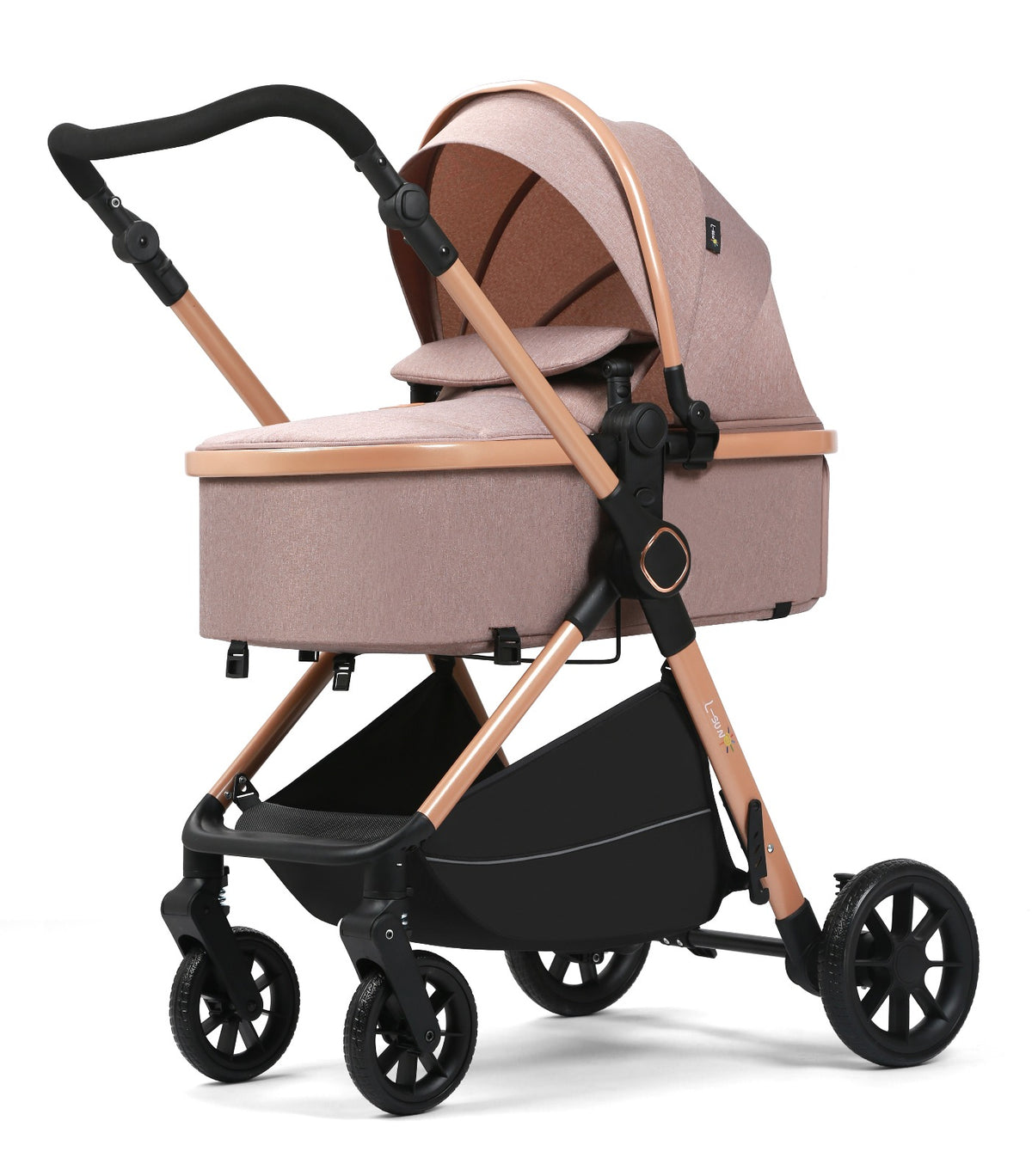 Carucior 2 in 1 L-Sun Nadia, Transformabil, Maner reversibil, Cadrul aluminiu, Include saculet de picioare, Geanta pentru parinti, Sustine 22 kg, Beige - gogobaby.ro