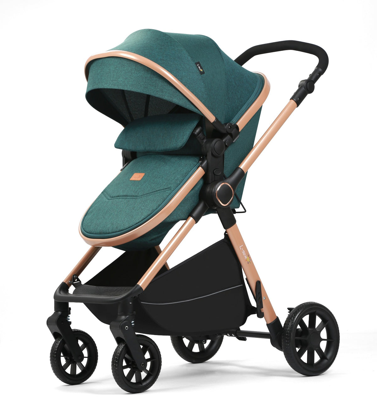 Carucior 2 in 1 L-Sun Nadia, Transformabil, Maner reversibil, Cadrul aluminiu, Include saculet de picioare, Geanta pentru parinti, Sustine 22 kg, Forest Green - gogobaby.ro