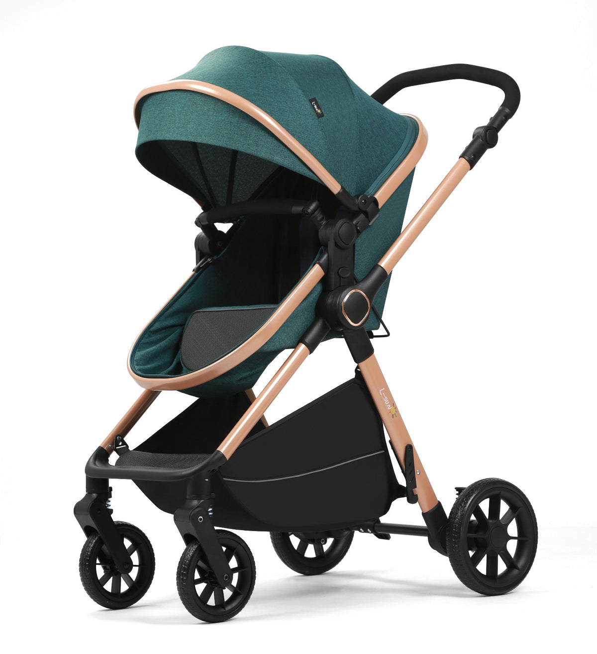 Carucior 2 in 1 L-Sun Nadia, Transformabil, Maner reversibil, Cadrul aluminiu, Include saculet de picioare, Geanta pentru parinti, Sustine 22 kg, Forest Green - gogobaby.ro