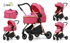 Carucior 2 in 1 L-Sun Nadia, Transformabil, Maner reversibil, Cadrul aluminiu, Include saculet de picioare, Geanta pentru parinti, Sustine 22 kg, Pink Orchid