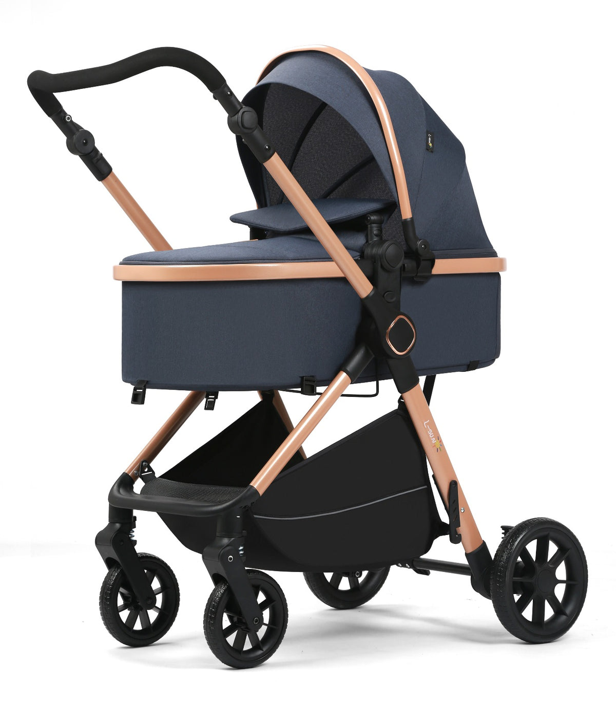 Carucior 2 in 1 L-Sun Nadia, Transformabil, Maner reversibil, Cadrul aluminiu, Include saculet de picioare, Geanta pentru parinti, Sustine 22 kg, Anthracite - gogobaby.ro