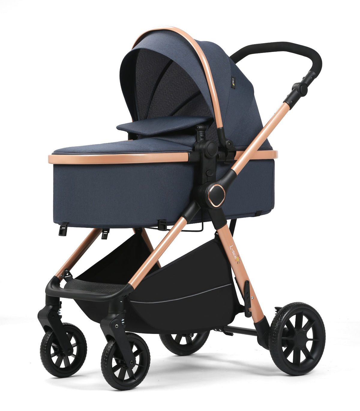 Carucior 2 in 1 L-Sun Nadia, Transformabil, Maner reversibil, Cadrul aluminiu, Include saculet de picioare, Geanta pentru parinti, Sustine 22 kg, Anthracite - gogobaby.ro