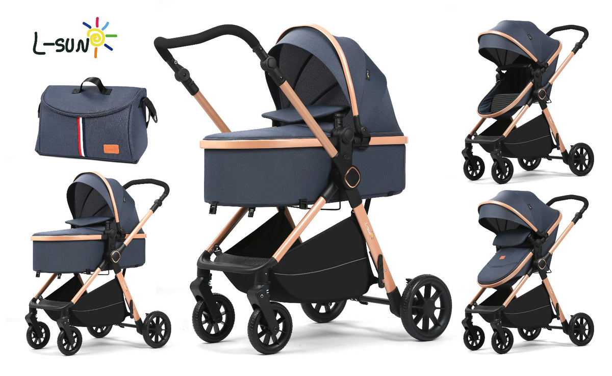 Carucior 2 in 1 L-Sun Nadia, Transformabil, Maner reversibil, Cadrul aluminiu, Include saculet de picioare, Geanta pentru parinti, Sustine 22 kg, Anthracite - gogobaby.ro