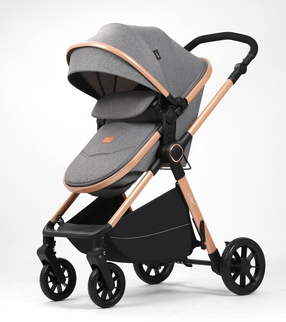 Carucior 2 in 1 L-Sun Nadia, Transformabil, Maner reversibil, Cadrul aluminiu, Include saculet de picioare, Geanta pentru parinti, Sustine 22 kg, Gray - gogobaby.ro