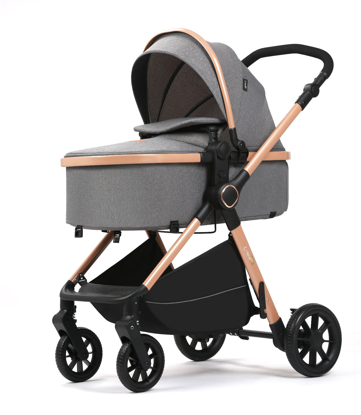 Carucior 2 in 1 L-Sun Nadia, Transformabil, Maner reversibil, Cadrul aluminiu, Include saculet de picioare, Geanta pentru parinti, Sustine 22 kg, Gray - gogobaby.ro