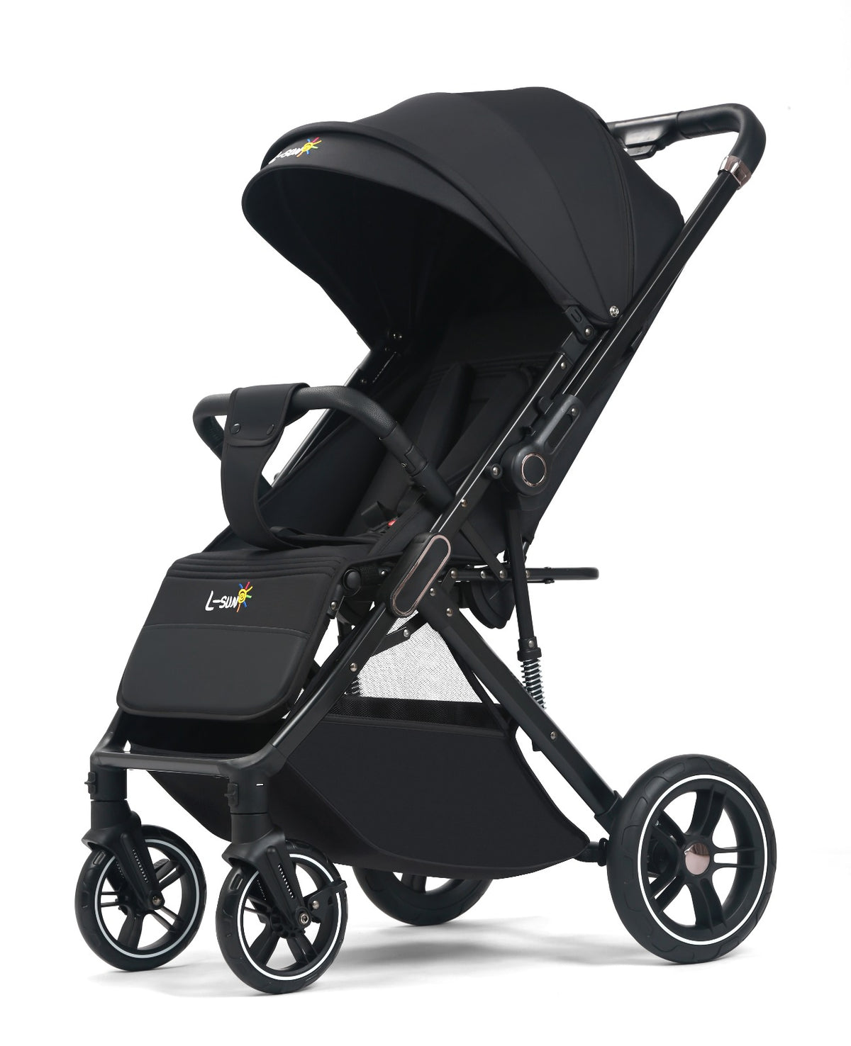 Carucior sport L-Sun Quest, Tip Troller, Maner Reversibil, Husa Picioare, Geanta Scutece, Black - gogobaby.ro