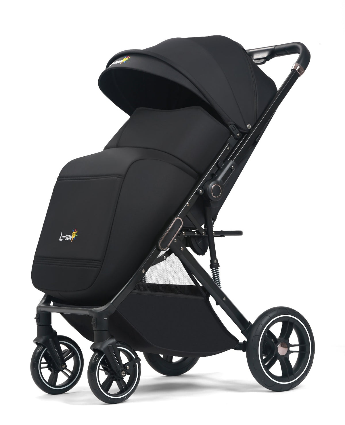 Carucior sport L-Sun Quest, Tip Troller, Maner Reversibil, Husa Picioare, Geanta Scutece, Black - gogobaby.ro