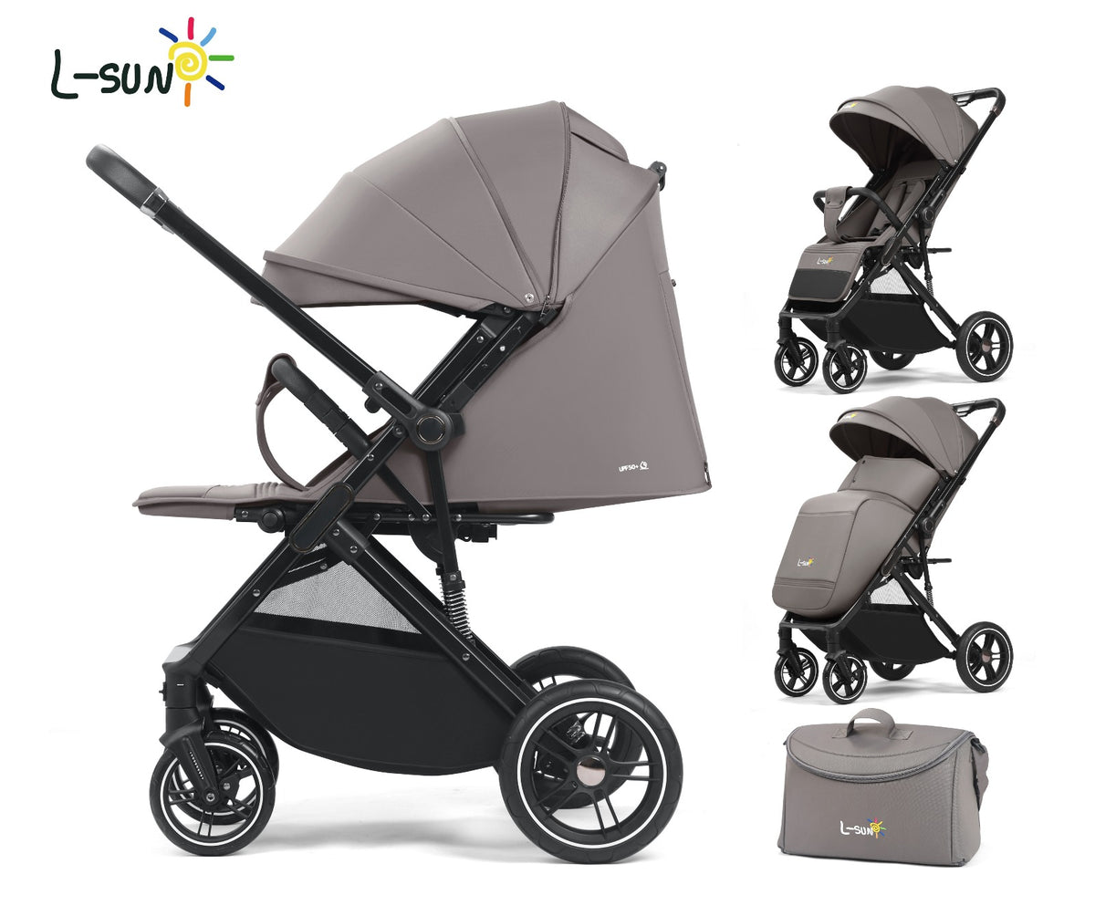 Carucior sport L-Sun Quest, Tip Troller, Maner Reversibil, Husa Picioare, Geanta Scutece, Gray - gogobaby.ro