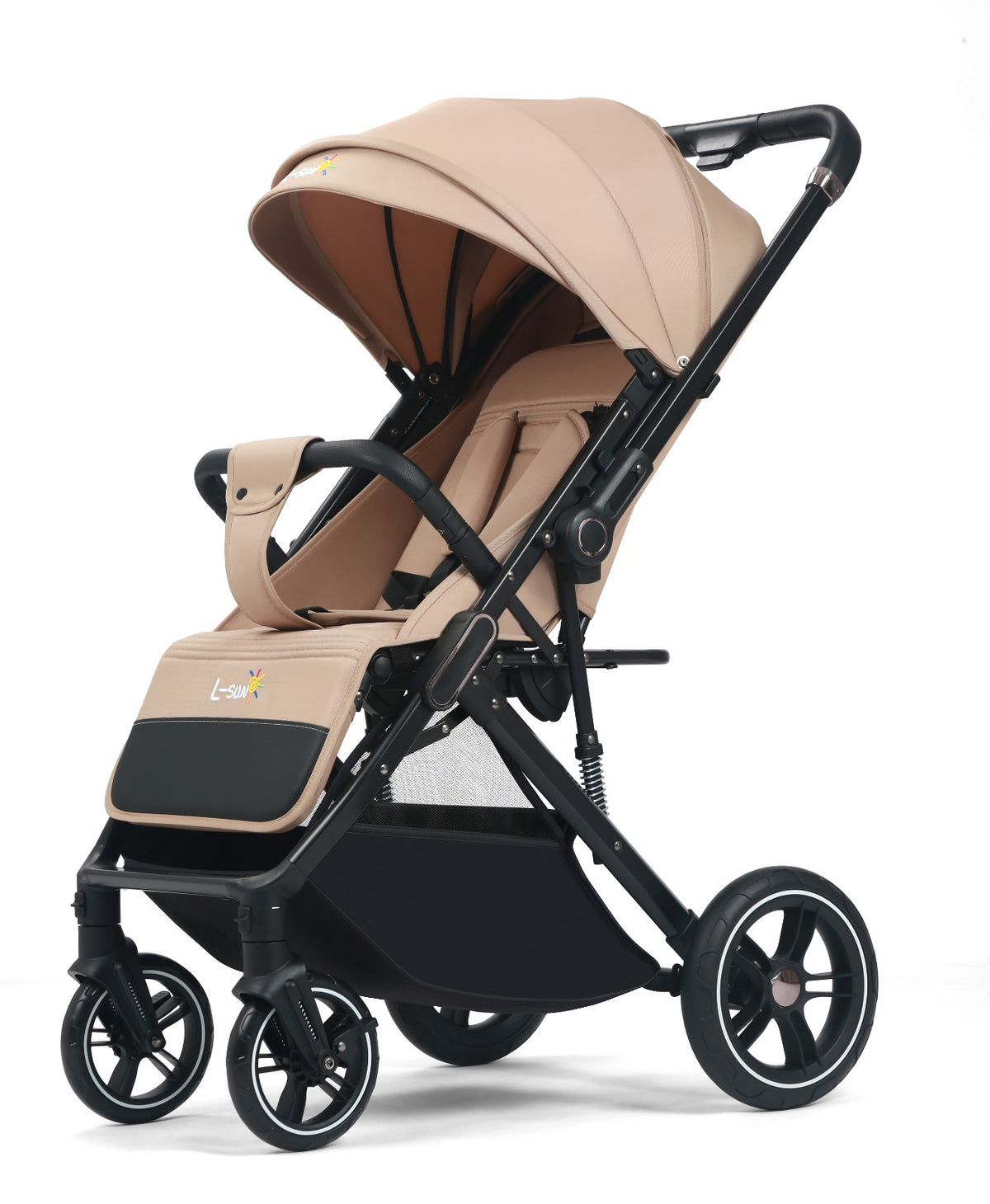 Carucior sport L-Sun Quest, Tip Troller, Maner Reversibil, Husa Picioare, Geanta Scutece, Beige - gogobaby.ro
