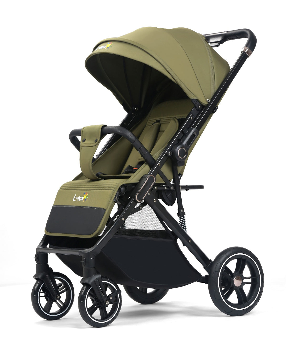 Carucior sport L-Sun Quest, Tip Troller, Maner Reversibil, Husa Picioare, Geanta Scutece, Olive - gogobaby.ro