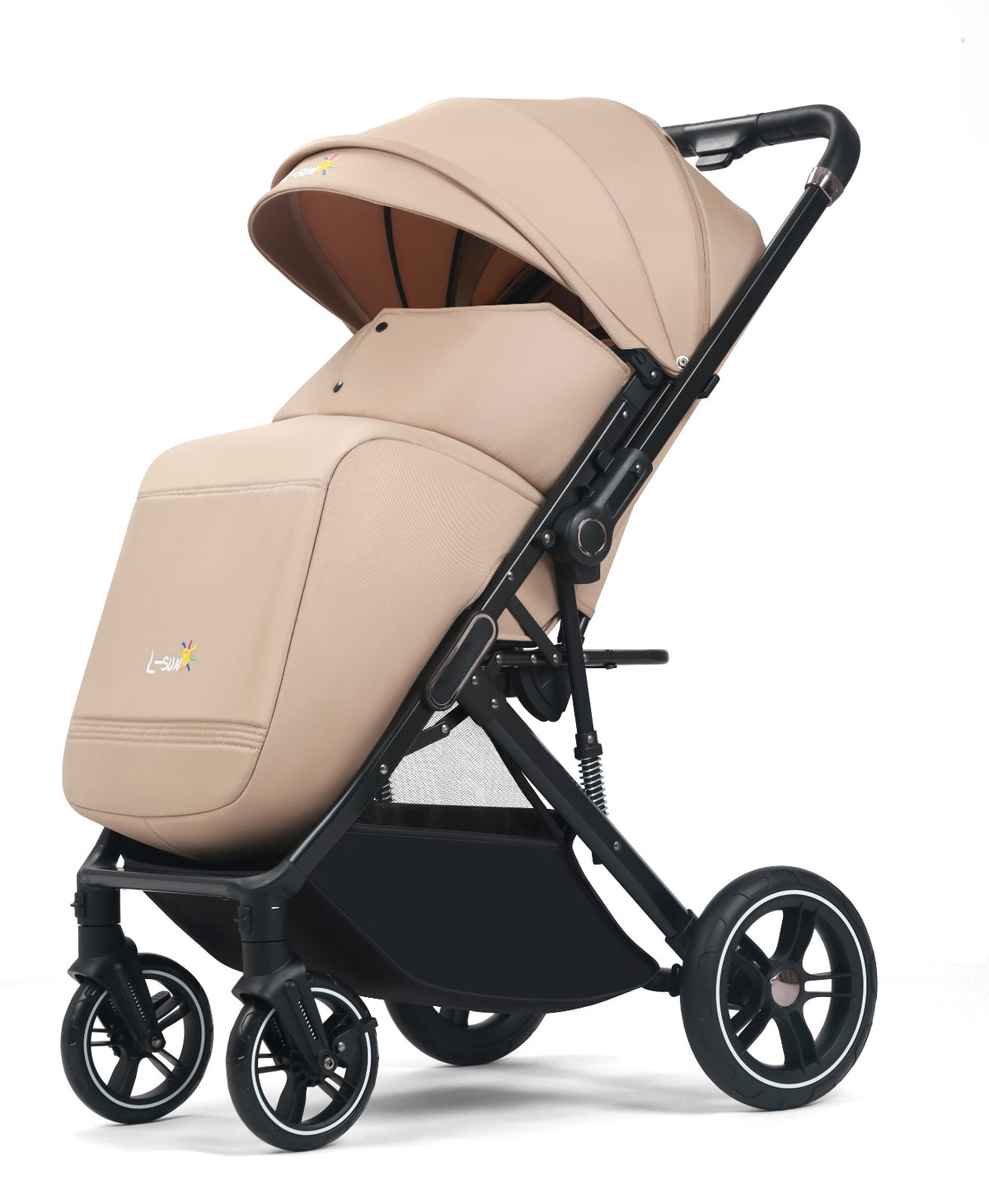 Carucior sport L-Sun Quest, Tip Troller, Maner Reversibil, Husa Picioare, Geanta Scutece, Beige - gogobaby.ro
