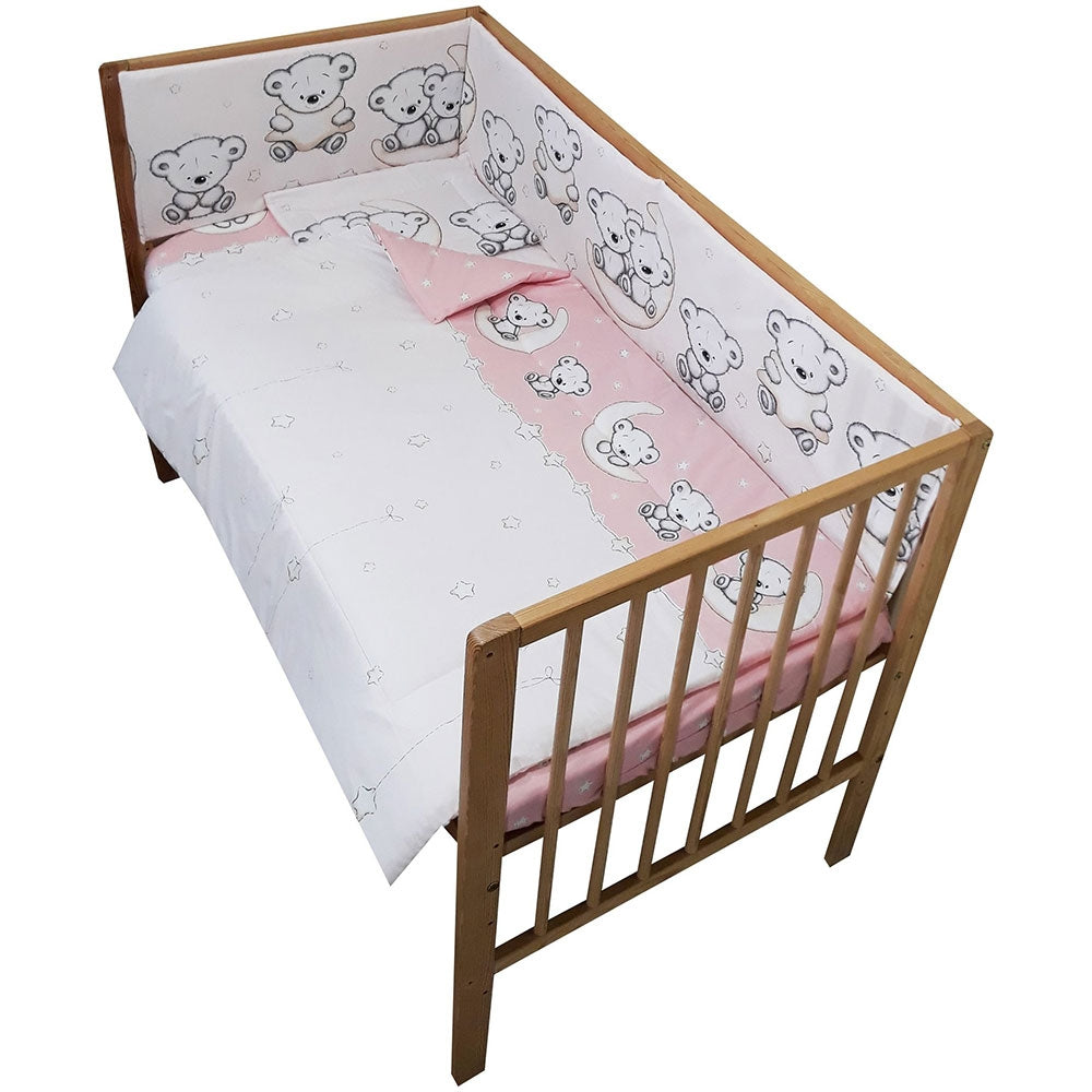 Lenjerie patut Hubners Ursulet pe Semiluna 4 piese roz - gogobaby.ro