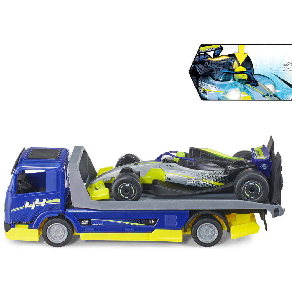 Masina Dickie Toys Formula Transporter Team Split 35 cm cu lumini si sunete