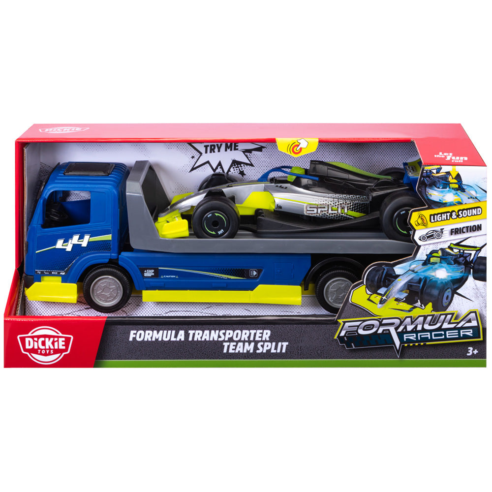Masina Dickie Toys Formula Transporter Team Split 35 cm cu lumini si sunete
