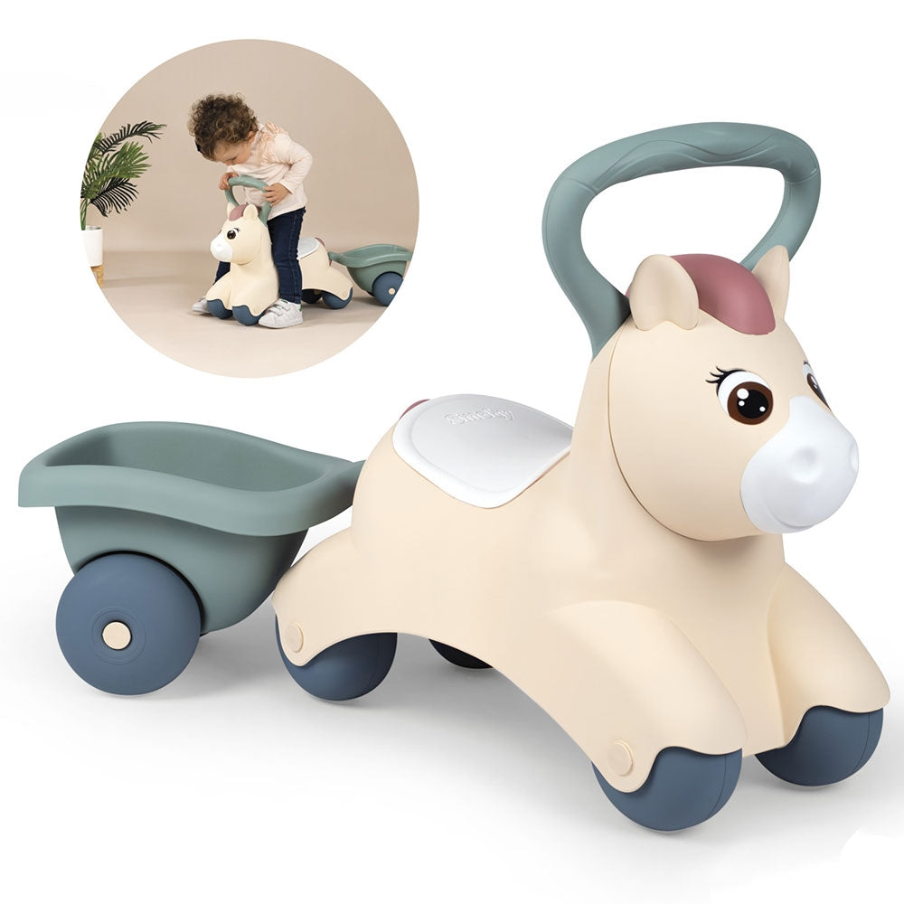 Masinuta de impins Smoby Pony cu remorca
