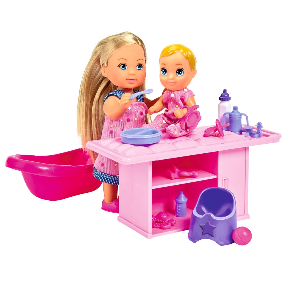 Papusa Simba Evi Love Babysitter 12 cm cu figurina si accesorii - gogobaby.ro