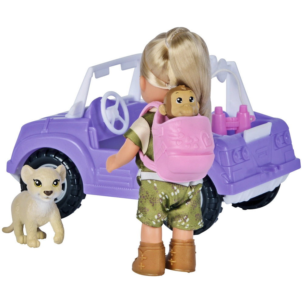 Papusa Simba Evi Love Safari 12 cm cu masinuta, animale si accesorii - gogobaby.ro