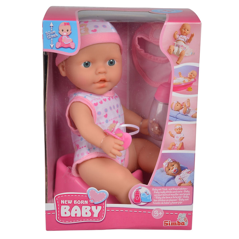Papusa Simba New Born Baby 30 cm Bebe Darling cu olita si bavetica roz deschis