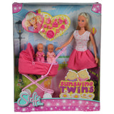 Papusa Simba Steffi Love Sunshine Twins 29 cm roz cu carucior si accesorii