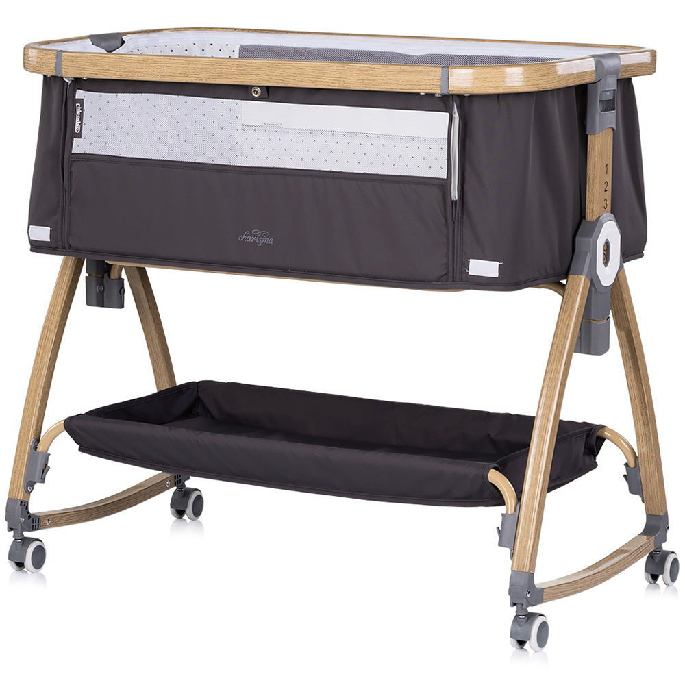 Patut co-sleeper Chipolino Charisma cu laterala culisanta charcoal wood