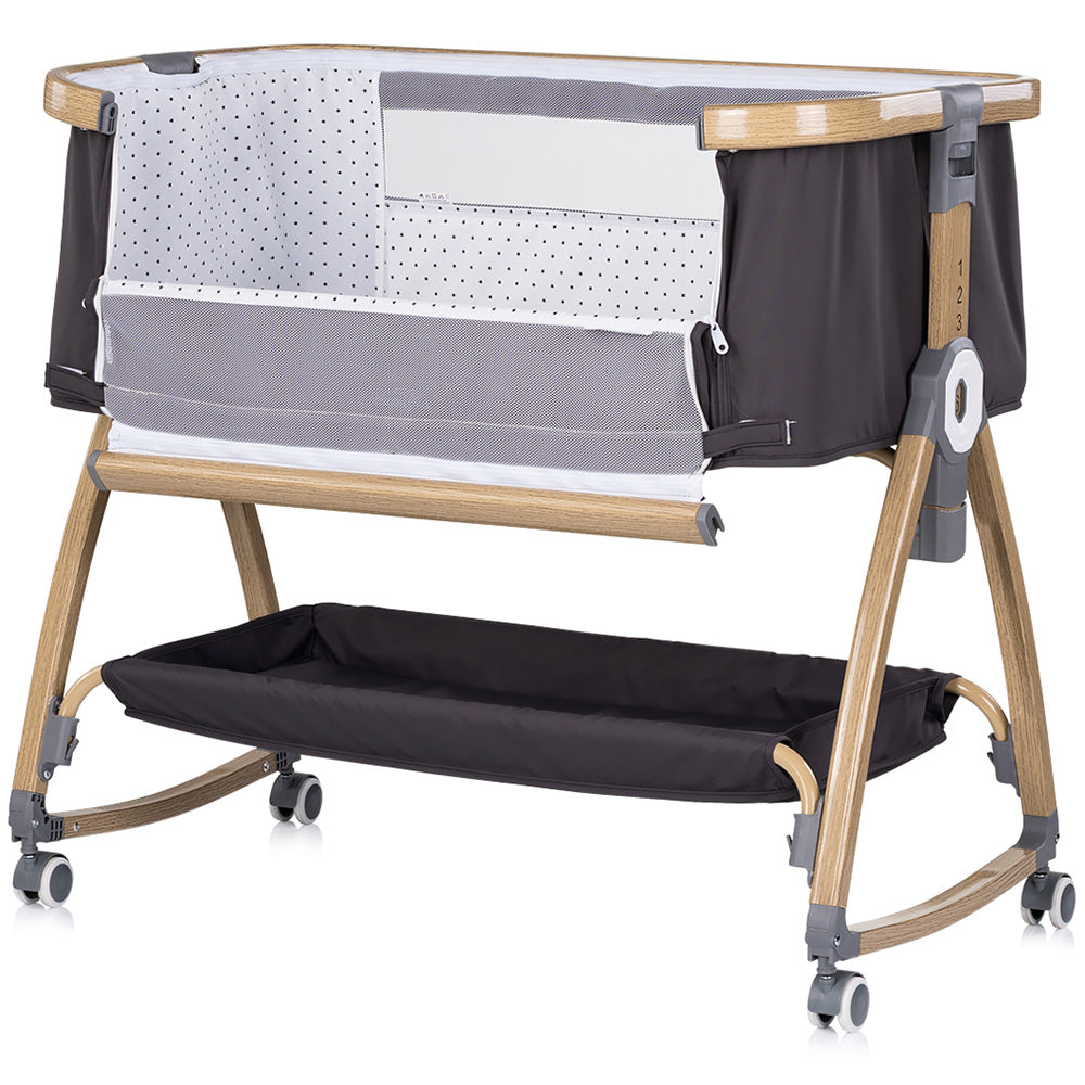 Patut co-sleeper Chipolino Charisma cu laterala culisanta charcoal wood