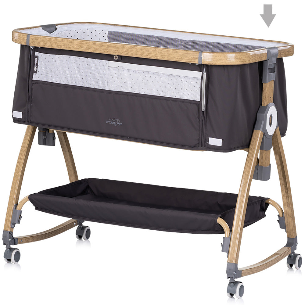 Patut co-sleeper Chipolino Charisma cu laterala culisanta charcoal wood