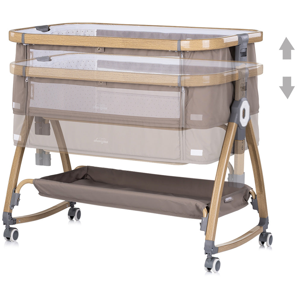Patut co-sleeper Chipolino Charisma cu laterala culisanta latte wood