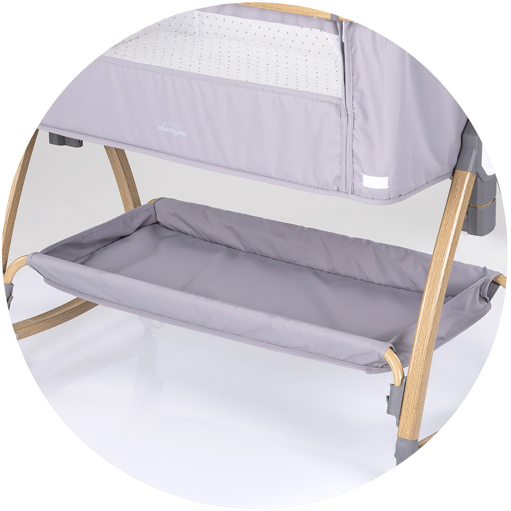 Patut co-sleeper Chipolino Charisma cu laterala culisanta platinum wood
