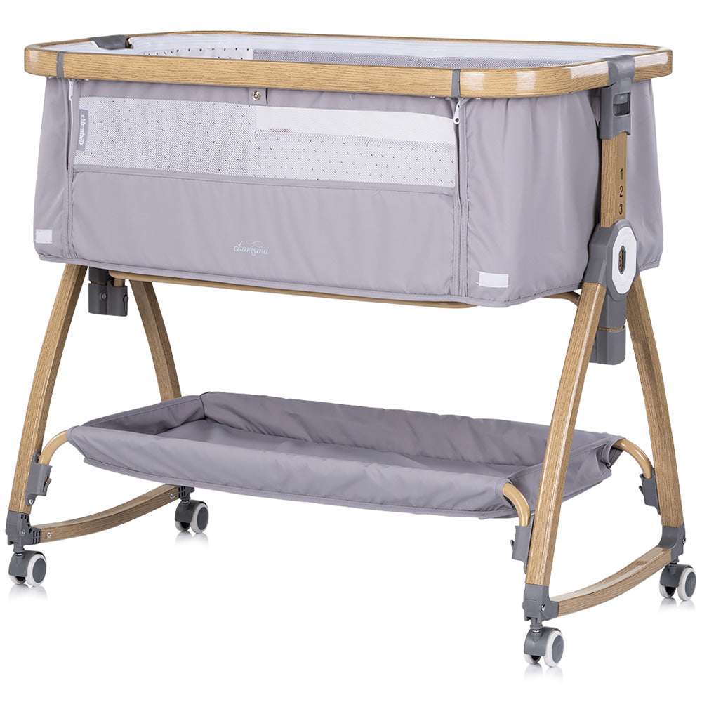 Patut co-sleeper Chipolino Charisma cu laterala culisanta platinum wood