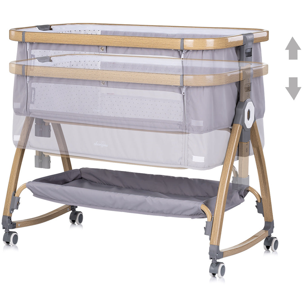 Patut co-sleeper Chipolino Charisma cu laterala culisanta platinum wood