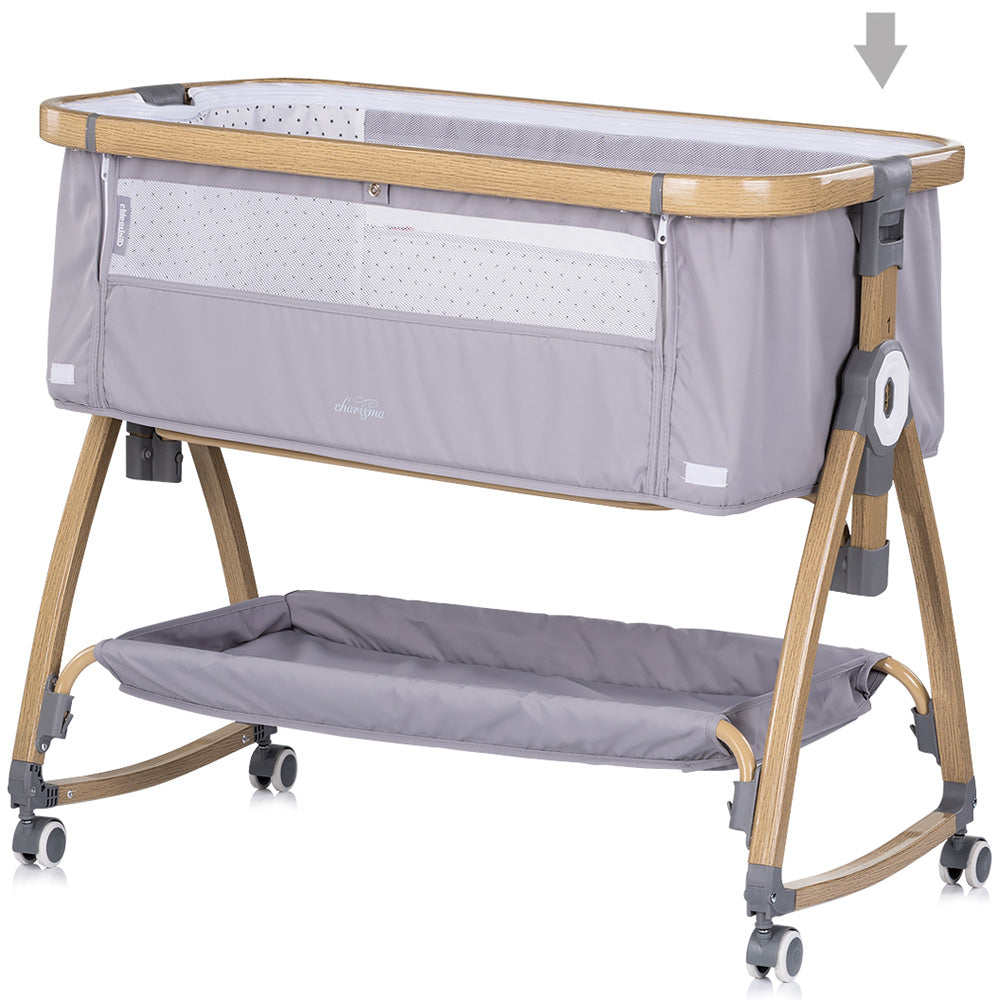 Patut co-sleeper Chipolino Charisma cu laterala culisanta platinum wood