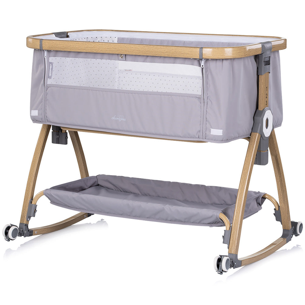 Patut co-sleeper Chipolino Charisma cu laterala culisanta platinum wood