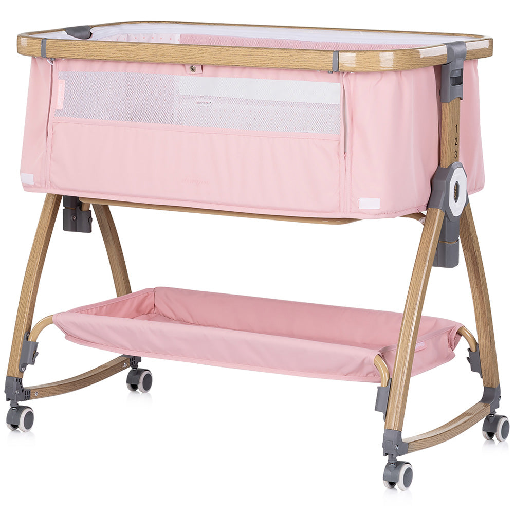 Patut co-sleeper Chipolino Charisma cu laterala culisanta powder pink wood