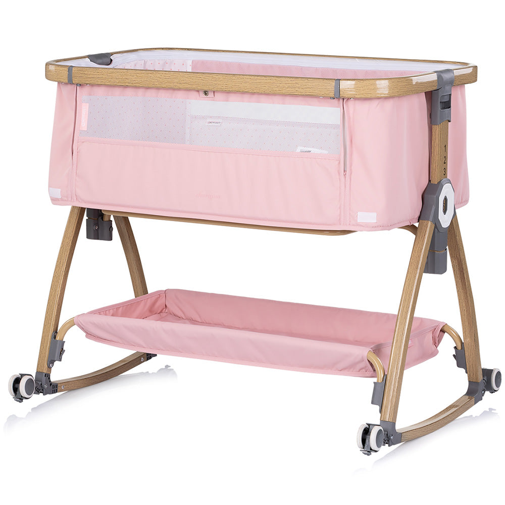 Patut co-sleeper Chipolino Charisma cu laterala culisanta powder pink wood