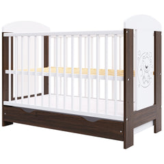 Patut copii din lemn Hubners Calisto Ursulet 120x60 cm maro cu sertar