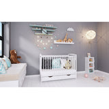 Patut copii din lemn Hubners Karly 120x60 alb cu sertar