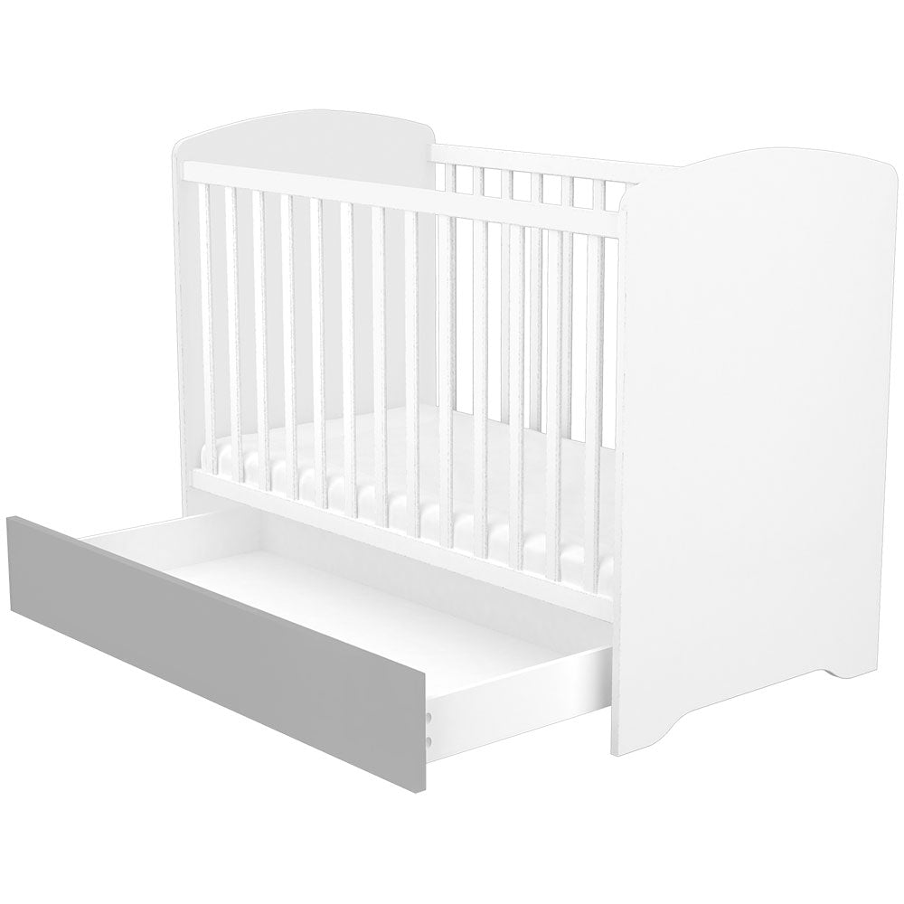 Patut copii din lemn cu sertar Hubners Patrik 120x60 cm alb grafit - gogobaby.ro
