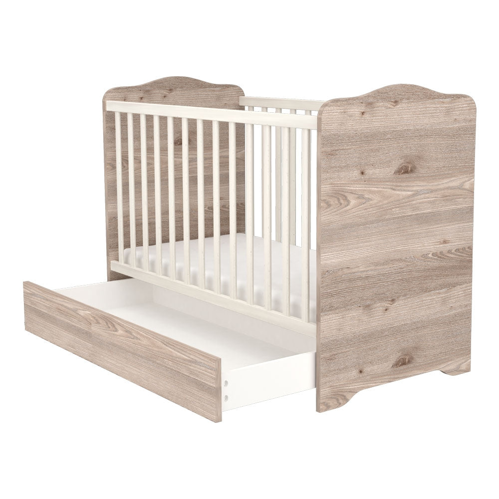 Patut copii din lemn cu sertar Hubners Sofia 120x60 cm crem nisip - gogobaby.ro