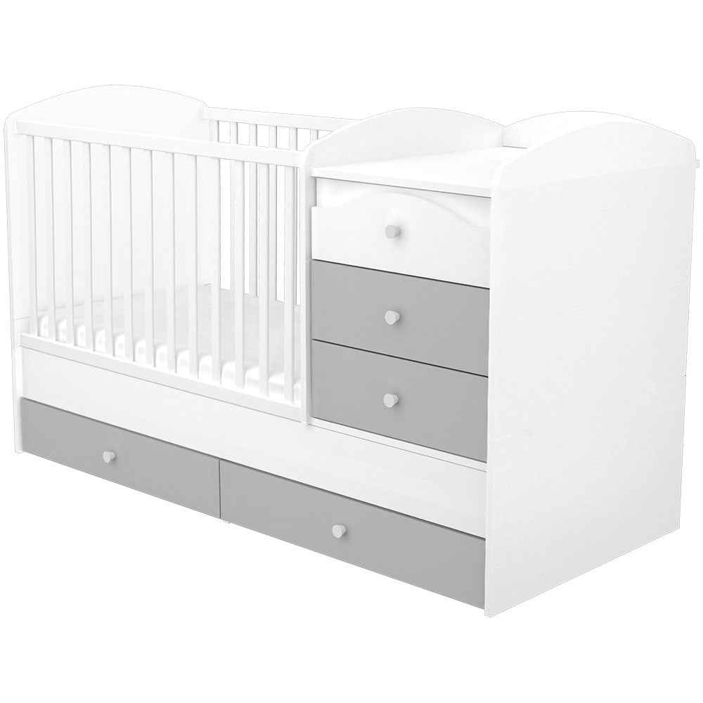 Patut copii transformabil din lemn cu 5 sertare Hubners Patrik Maxi Kombi 120x70 cm alb grafit - gogobaby.ro