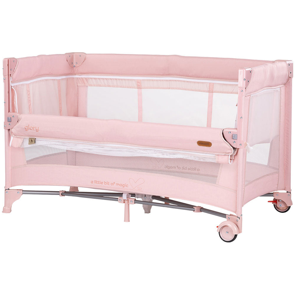 Patut pliabil Chipolino Glory cu laterala culisanta pink marshmallow
