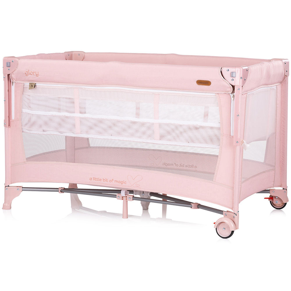 Patut pliabil Chipolino Glory cu laterala culisanta pink marshmallow