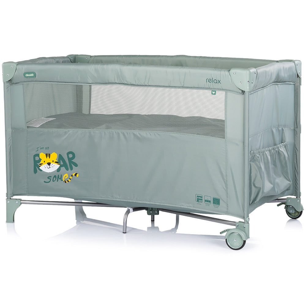Patut pliabil Chipolino Relax Tiger matcha cu laterala culisanta