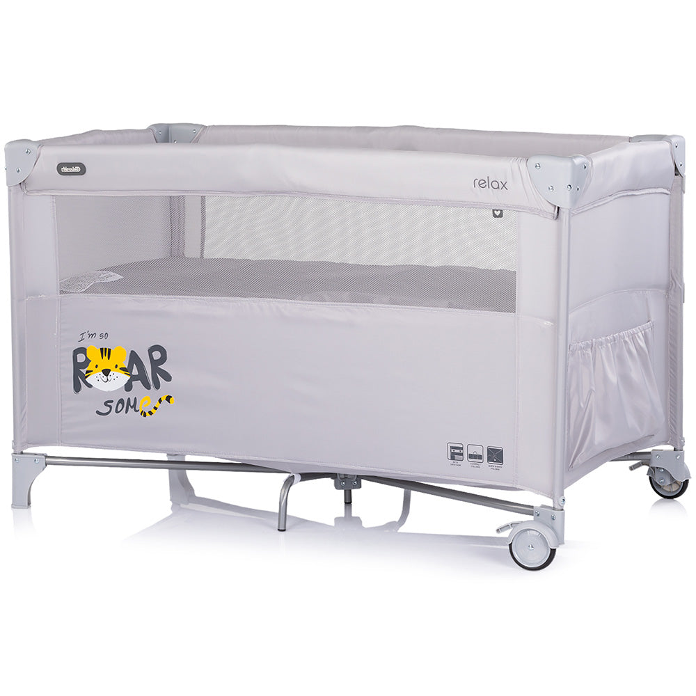 Patut pliabil Chipolino Relax Tiger platinum cu laterala culisanta